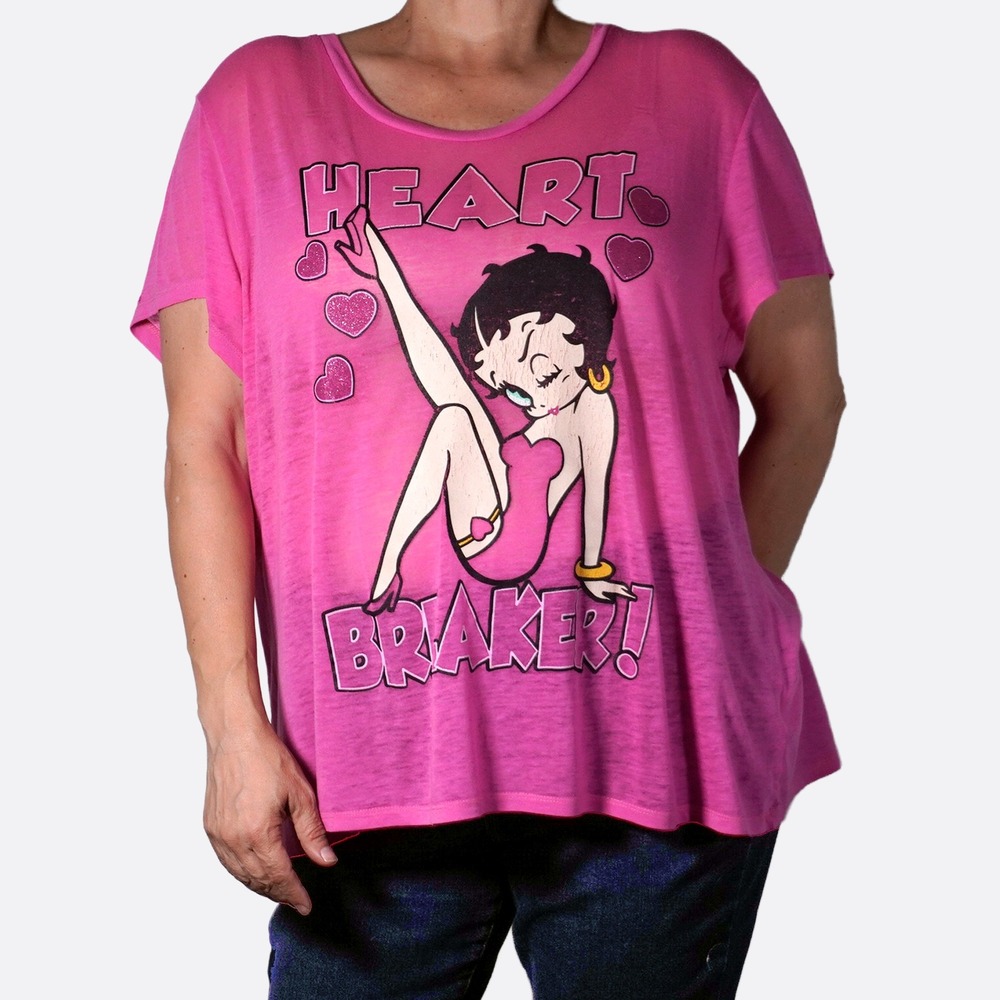 Betty‎ Boop Pink Burnout Tee 3X Heart Breaker Distressed Y2K Graphic
